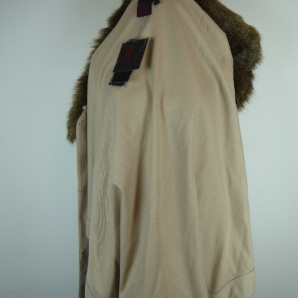 ADRIANNE LANDAU CAPE coat FAUX FUR camel tan brown XL 1X NWT - Picture 5 of 8